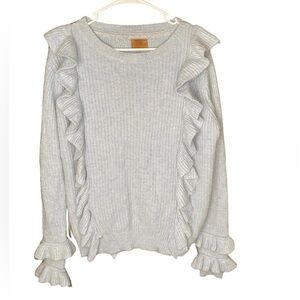POL women’s light blue ruffle sweater size medium with wool & rabbit hair blend